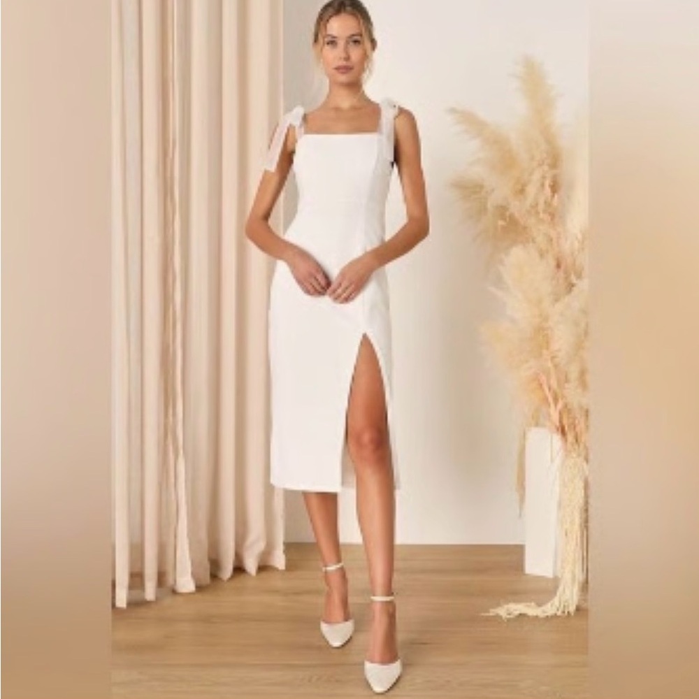 Lulu's Ivory Tie-Shoulder Square-Neck Midi Dress